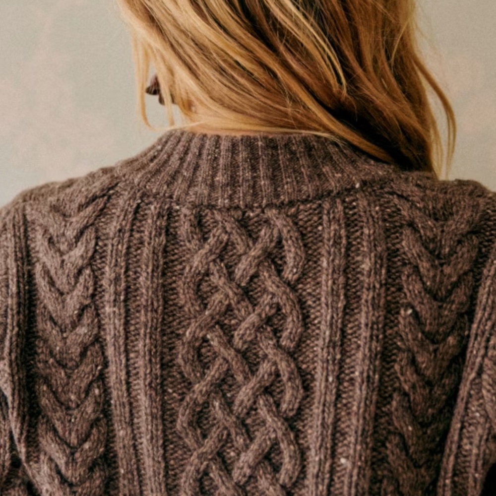 🍂🎃RARE Sezane ANDINA CARDIGAN Chunky Cable Knit Brown Sweater - Picture 3 of 11